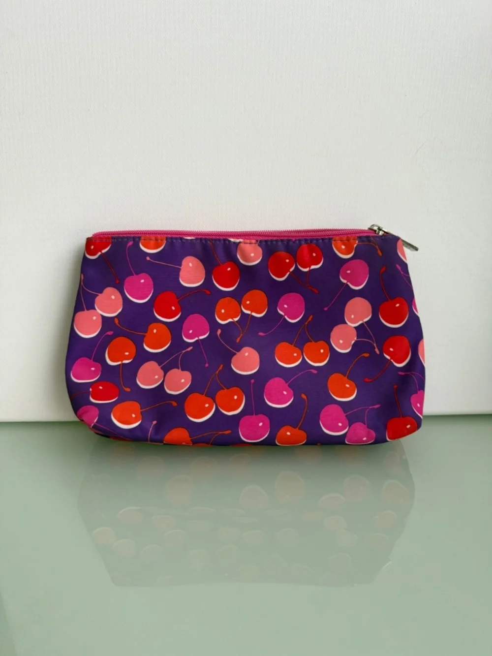 Clinique Purple Cherry Print Cosmetic Makeup Bag Travel Pouch